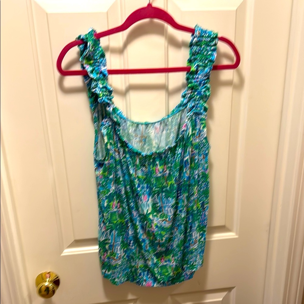 Floral Sleeveless Top - Green and Blue